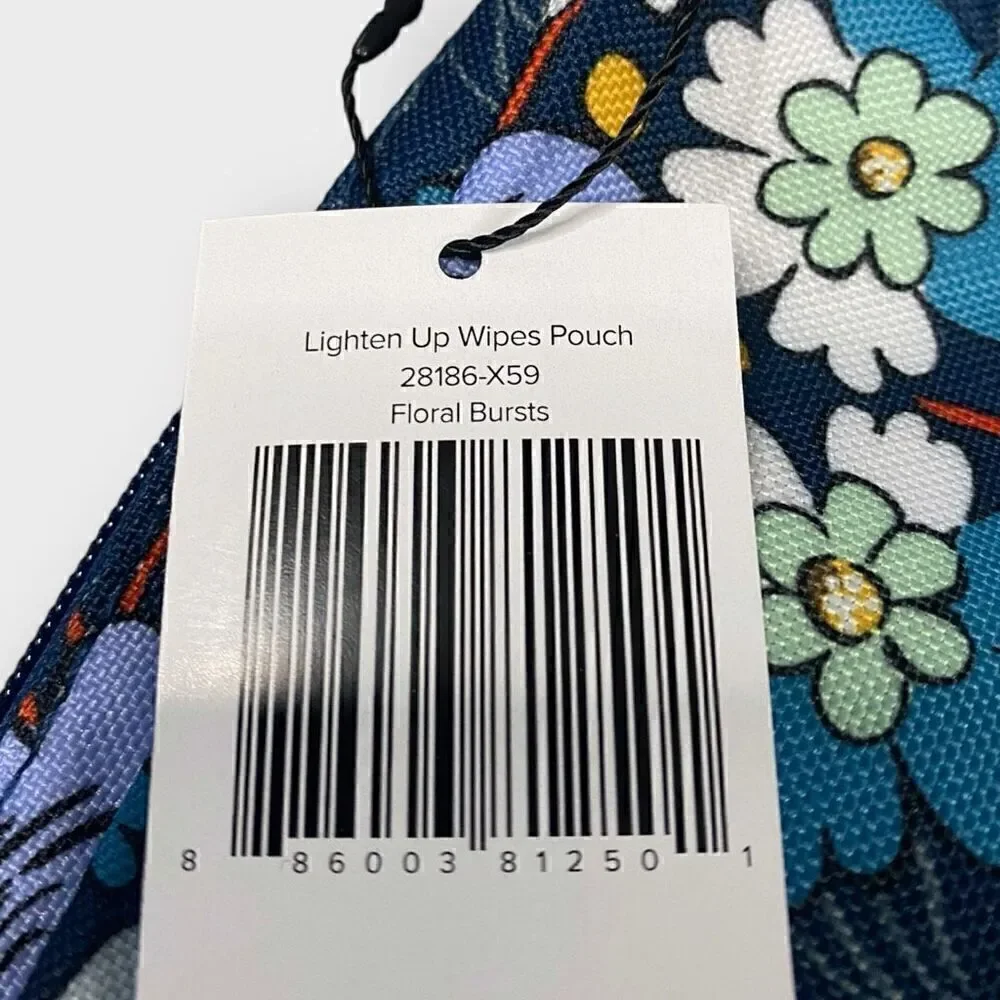 Vera Bradley Floral Bursts Lighten Up Wipes Pouch Blue Makeup Travel Bag New